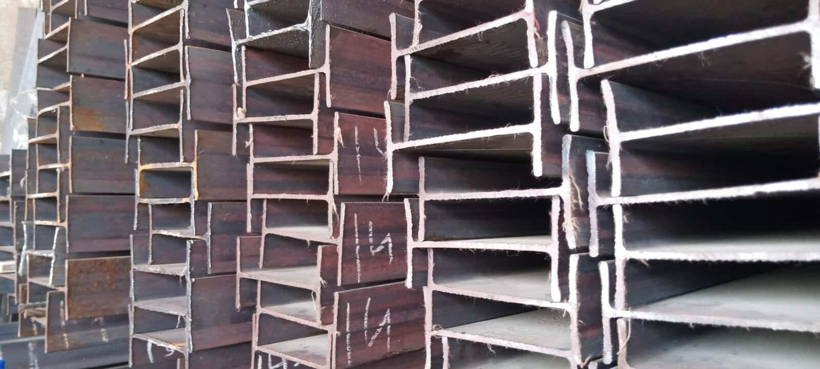 Closeup of a stack of steel beams